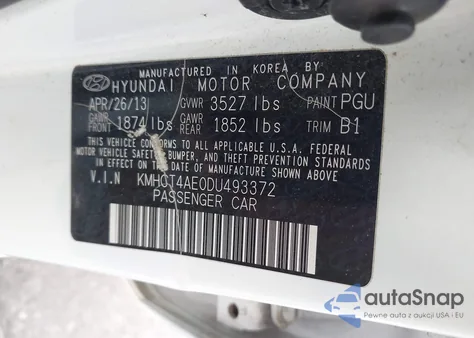 2013 Hyundai Accent Gls из США, поврежденный, VIN KMHCT4AE0DU493372